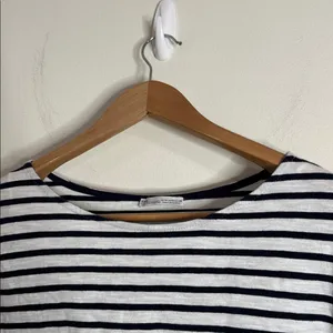 Zara Deep Navy/White Striped Short Ruffle Sleeve Boxy Cut Top/Tee size M thumbnail 3