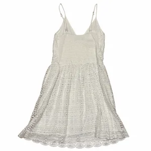 Abercrombie White Crochet Lace Mini Dress Boho Festival Smocked V-Neck thumbnail 3