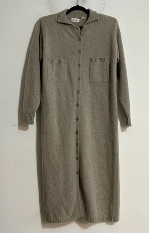 Vintage J.H. Collectibles Lambswool Angora Button Down Sweater Dress Neutral thumbnail 1
