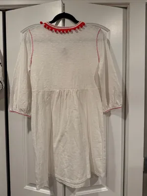 Boden Naomi‎ White Swim Coverup with Red Pom-Pom Trim 6L thumbnail 6