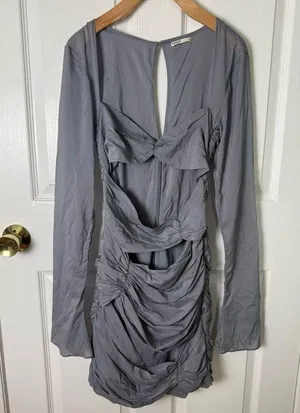 House of CB Camille Dove Grey Real Silk Mini Dress M thumbnail 3