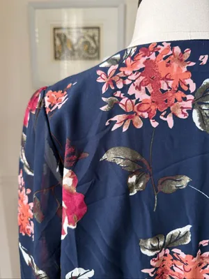 Lulus Pretty Pretender Navy Blue Floral Print Sheer Long Sleeve Mini Dress L thumbnail 4
