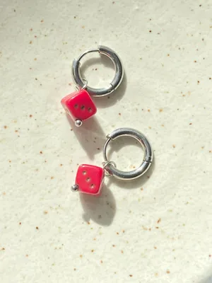Handmade y2k funky unique red dice Czech glass dangle earrings ❤️ thumbnail 5