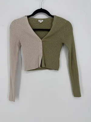 Garage Colorblock‎ Ribbed Crop Top Sage Green Cream XS Y2K thumbnail 1