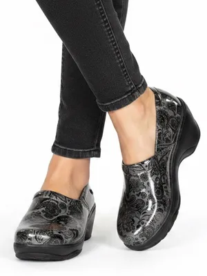 Nurse Mates Gray Paisley Pillow Top Cushion Clogs Sz 8W thumbnail 1
