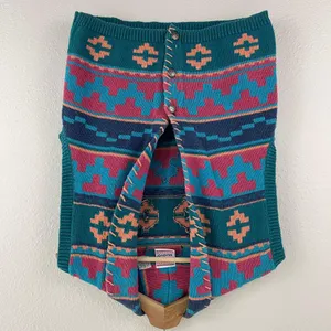 Vintage 90s Teal Blue Pink Southwestern Aztec Button Up Sweater Vest thumbnail 3