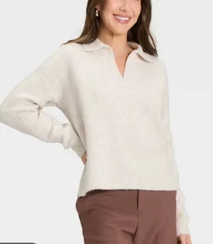 A New Day oatmeal collared polo sweater size small thumbnail 1