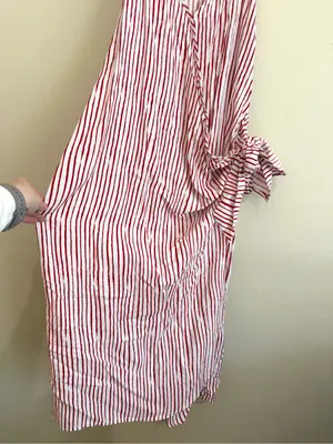 Paulina Katarina Red Striped Wrap Midi Summer Dress Size Large thumbnail 3