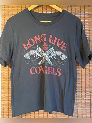 Long Live Cowgirls Western Graphic Tee Charcoal Gray M/L Rodeo Country thumbnail 2
