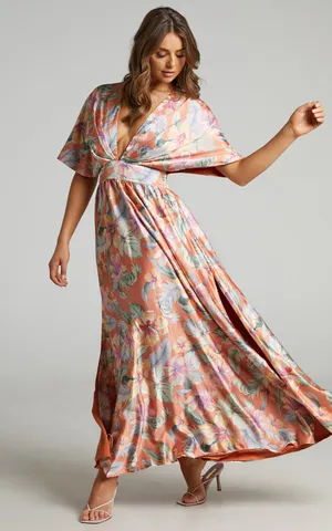 New Showpo Sophia Maxi Dress Plunge Neck Dress In Multi Floral Small MSRP $129 thumbnail 3