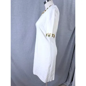 Eliza J‎ Ivory Jewel Embellished Shift Dress Gold Beaded Neckline Size 8 thumbnail 8