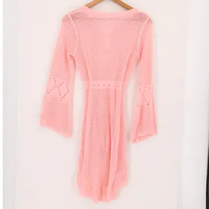 Petal Pink‎ Boho Crochet Coverup Dress Womens Size S Pink Y2K Festival Polyester thumbnail 7