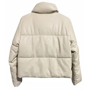 Abercrombie & Fitch Mini Puffer Vegan Leather Jacket Cream Women's Size‎ Small thumbnail 2