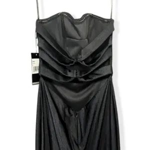 La Femme Maxi Dress Strapless Crisscross High Slit Full Length Black W US 0 NWT thumbnail 6
