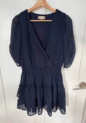 Altar'd State Navy Swiss Dot Surplice Mini Dress thumbnail 1