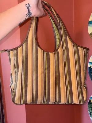 Striped Sequin Accent Striped Tote Bag Brown thumbnail 3