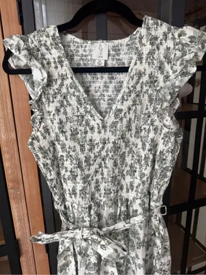 Joie floral cotton Maxi dress smocked midi short sleeve ruffle pockets tie waist thumbnail 3
