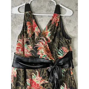 Vintage Y2K Floral Satin Midi Dress Fairy‎ Grunge Boho Tie Waist Sleeveless Med thumbnail 2