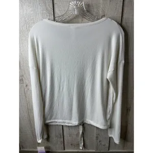 Stars Above Womens Ribbed Long Sleeve Pajama Lounge Top Soft White Size Small thumbnail 2