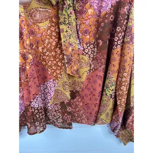 Aura Floral Paisley Patchwork Long Sleeve Peasant Blouse Size L Tie Back thumbnail 8