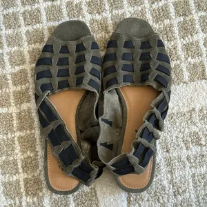 Free People Olive Green and Black Cutout Slingback Sandals suede thumbnail 2
