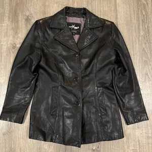 Wilsons Leather Women's Black Three Button Genuine Leather Coat Jacket M Y2k thumbnail 2