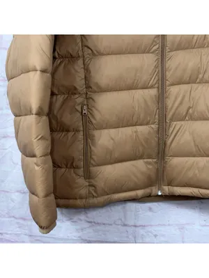 Abercrombie & Fitch Lightweight Packable Puffer Jacket Women’s Large Tan Hooded thumbnail 3