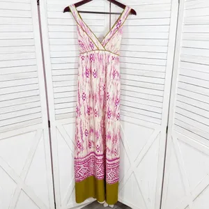 Loft Silk Ikat Tribal Print Maxi Dress Sundress Pink Cream Size‎ 2 thumbnail 11
