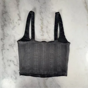 Zara Charcoal Washed Denim Corset Crop Top Structured Bustier Cotton Wmns Small thumbnail 10