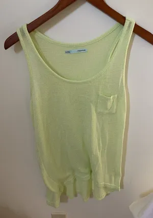 Maurices Womens Size M Sweater Tank Top Shirt Neon Yellow High Low Open Knit thumbnail 1