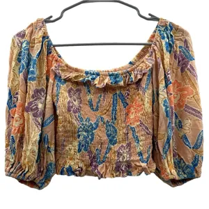 Urban Outfitters Beige Multicolor Tropical Floral Print Cropped‎ Top Size S thumbnail 1