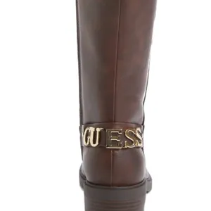 NEW GUESS padmaa riding boots Gold Spell Out Logo Chocolate Brown 8 thumbnail 4