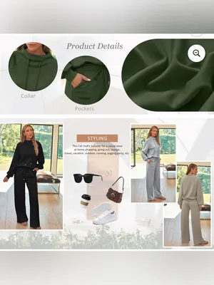 2 piece Olive Green Wide-Leg Lounge Pants - Women's Casual Pull-On Fall Wide Leg thumbnail 5