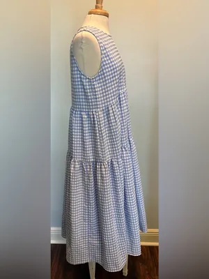 En Saison Blue/White Gingham Check Seersucker Tiered Maxi Dress size Large thumbnail 8