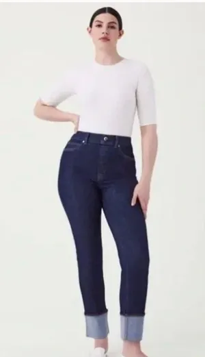 NWT Spanx Cuffed Straight Leg Jeans in Raw Indigo Size 3X thumbnail 1