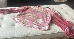 Free‎ People Floral Maroon Puff Sleeve LS Top Size Medium thumbnail 1
