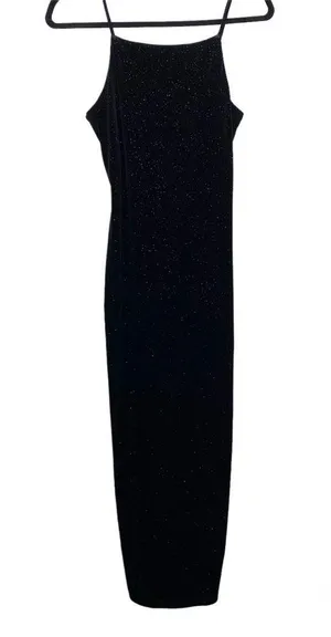 Vintage Be Smart Long Sparkly Black Velvet Dress thumbnail 2