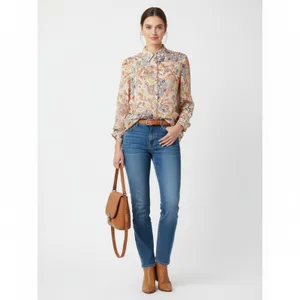Kut From The Kloth White Floral Print Long Convertible Sleeve Blouse Top L thumbnail 8