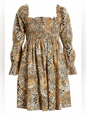 Lilly Pulitzer Beyonca Animal Print Babydoll Mini Dress Rattan Walk On The Wild thumbnail 3