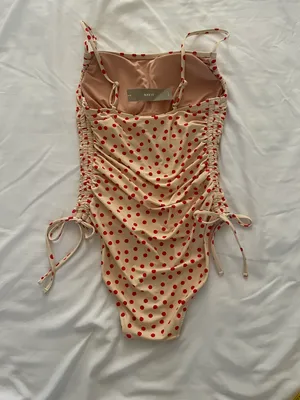 J.Crew Ruched one-piece swimsuit with side ties in red dot print thumbnail 11