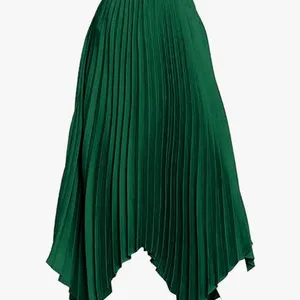 Elegant Pleated Skirt High Waisted Emerold Irregular Hem Skirt size XL… thumbnail 5