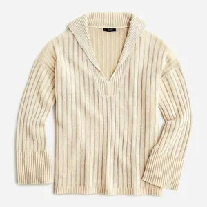 J. Crew neutral relaxed cotton linen blend collared sweater women’s size L XL thumbnail 1