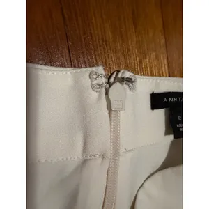 Ann Taylor Womens 12 Cream Crepe Mock Neck‎ Gold Button Belted Puff Sleeve Dress thumbnail 8