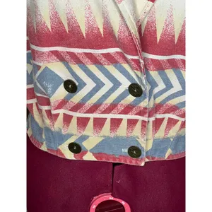 Jean Jacket Aztec print cropped Vintage 1980s red blue cream thumbnail 3