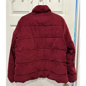 Old‎ Navy Womens Corduroy Puffer Jacket Burgundy Maroon Fleece Lined Large thumbnail 6