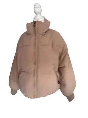 BEIGE Oversized Puffer Winter Coat Size Small Tan thumbnail 3