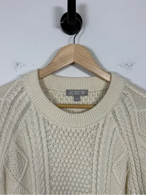 J. Crew Women’s Cotton Cable Knit Crewneck Sweater Ivory Size S thumbnail 7