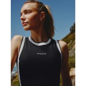 New Athleta M Power Serve Muscle Tank Medium Black Bright White thumbnail 2