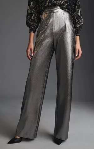 Anthropologie Hutch Silver Metallic Wide Leg Trouser Pants Size Small‎ NWT thumbnail 1