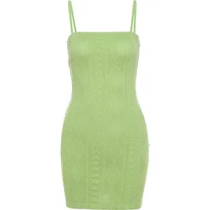 Light Green Cable Knit Diamond Bodycon‎ Mini Dress Spaghetti Strap XS thumbnail 4